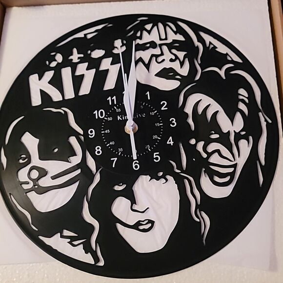 NEW KISS Vinyl Record Album Carved Wall Clock Paul Stanley Gene Simmons Makeup - Picture 7 of 8